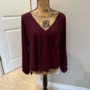 Lush Deep Burgundy V-Neck Blouse